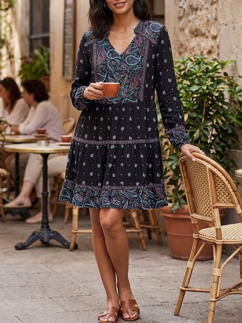 Style & Co. Black Tunic with Blue and Red Paisley Embroidery